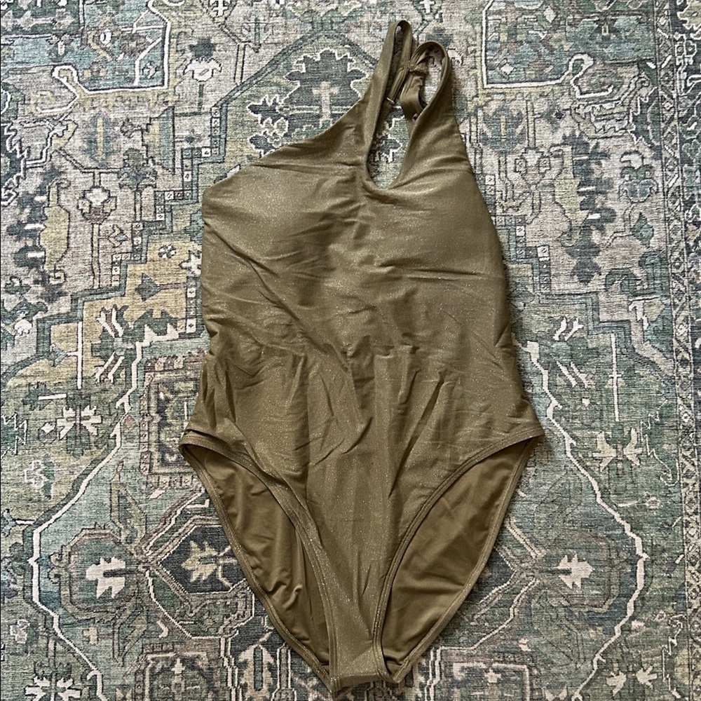 NWT Old Navy Gold One Shoulder Shine Swimsuit Women's Size Large - Picture 4 of 6
